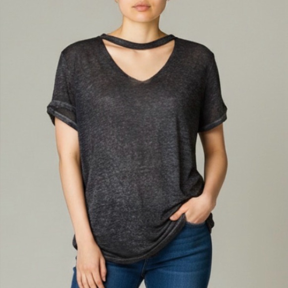 Y2K Hollister Black Burnout Witchy Dark Academia V-Neck‎ Tee, size Small